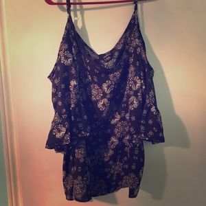 EUC Cold Shoulder Black with Floral Chiffon Top